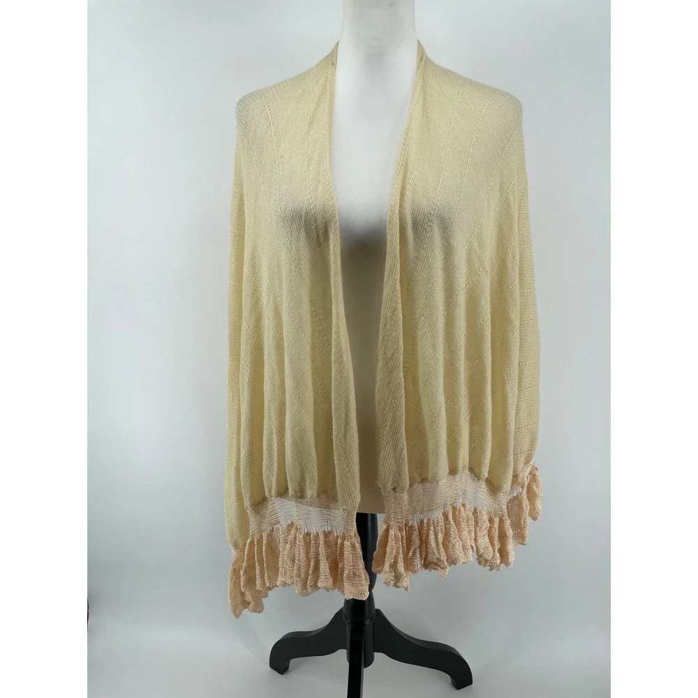Knit Shawl Wrap Cream Peach‎ Ruffle Trim Cottagecore Romantic Boho Victorian Fem